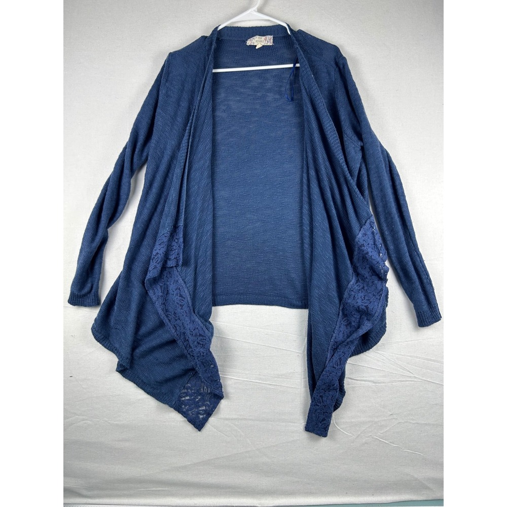Pink Republic Womens Blue Marl Lace Trim Waterfall Open Front Cardigan Size M